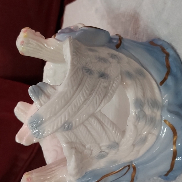 Twin Angels Pillar Candle Holder Dressed in Blue trimmed in Gilting Gold. - Picture 2 of 10